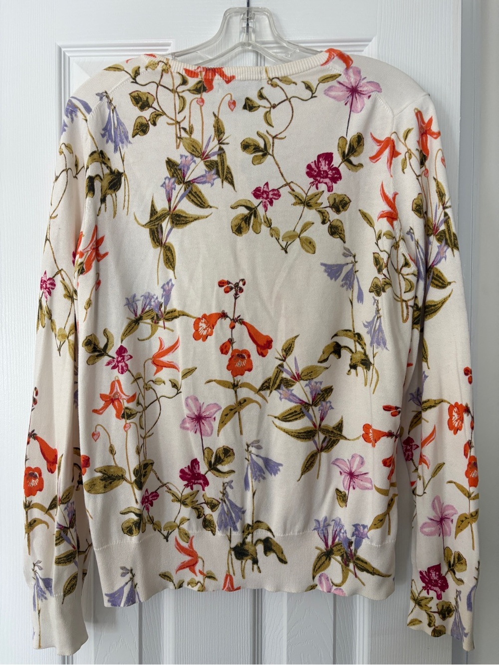LANDS' END Cream Floral Button-Front Women's Sweater - Picture 2 of 5